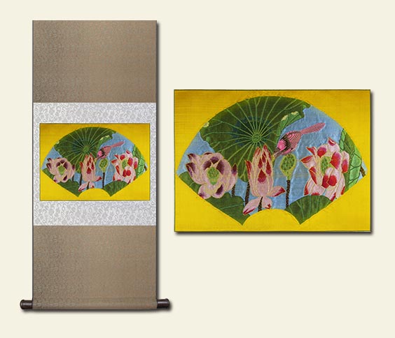 荷塘月色云锦卷轴,云锦挂画